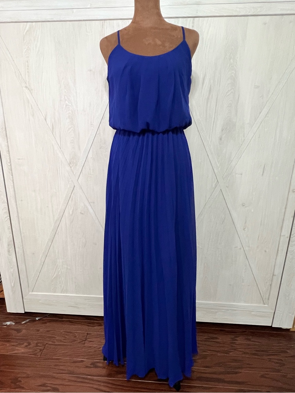 Bisou Bisou Royal Blue Pleated Popover Maxi Dress Size 4 Wedding Guest Formal